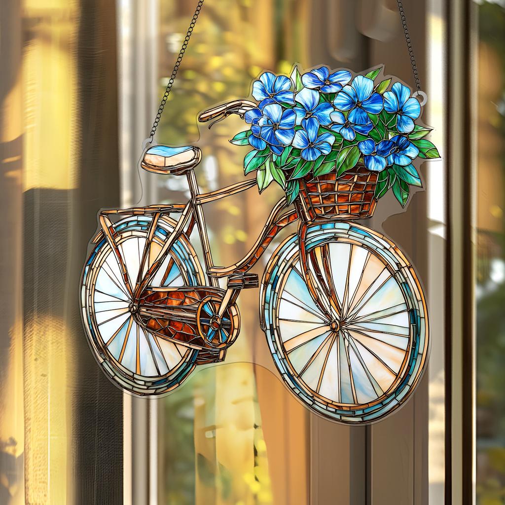 1pcs bicycle flower themed light catcher, suitable for window decoration and home decoration, is the best gift for ladies.