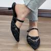 Embroider Decor Low Heel Sandals Women Concise Buckle Thin Heels Pointed Toe Slippers Plus Size Comfort Mesh Office Sandals