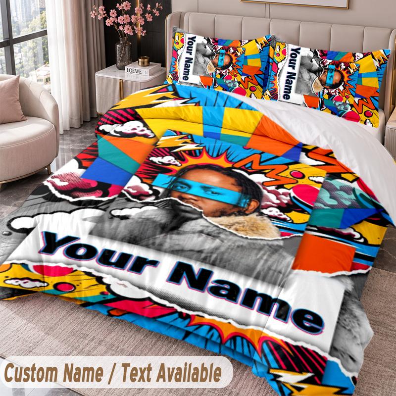 Custom Name Text 3Pcs Bedding Set Kendrick Lamar Duvet Cover And Two Pillowcases