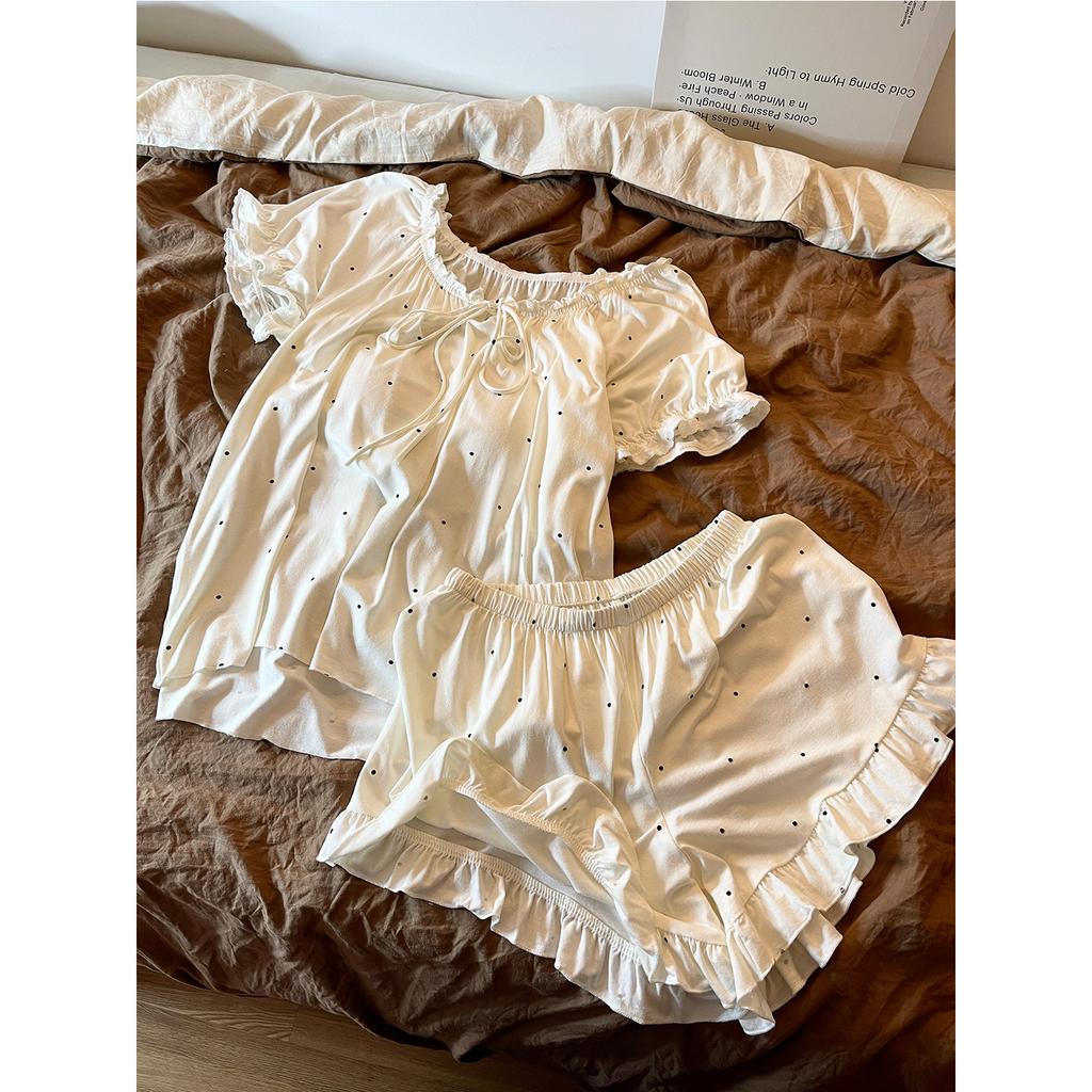 Summer Modal pajamas with chest pads women's 1011 new Korean version girl sweet short-sleeved shorts loungewear
