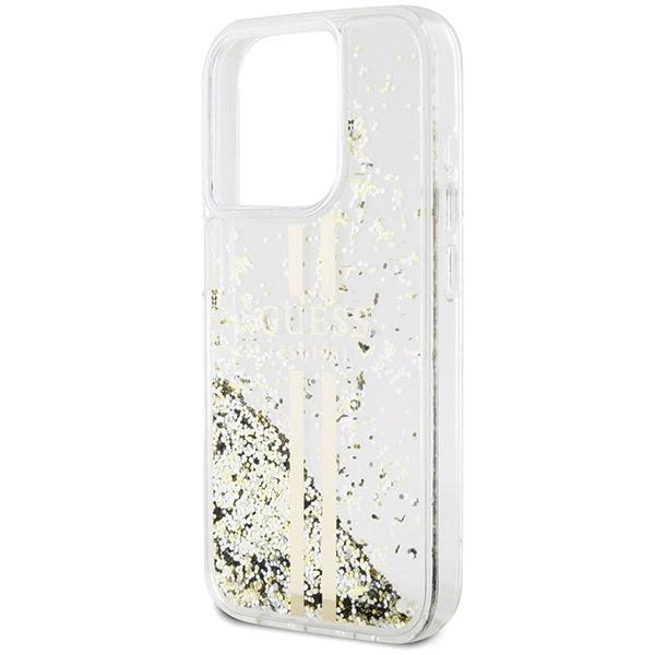 Guess Liquid Glitter Gold Stripes Case For Iphone 15 Pro - Transparent