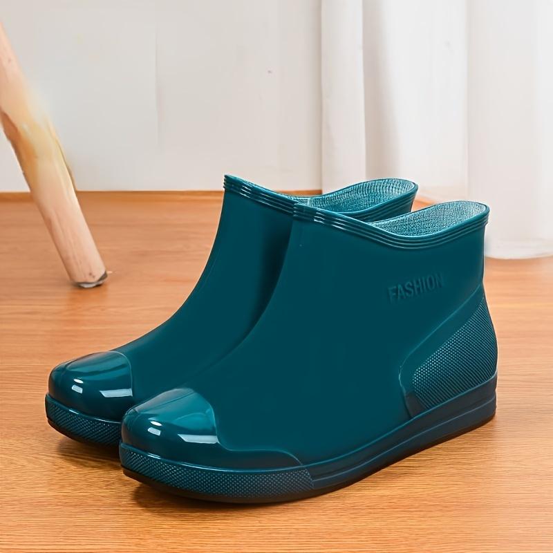 Women's Solid Color Short Waterproof Shoes, Low Top Non-slip Rain Boots, Outdoor Wear Rain Shoes