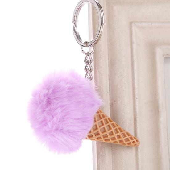 Fluffy Ice Cream Pompom Ball Charm Key Ring Holder Keychain Car Bag Pendant