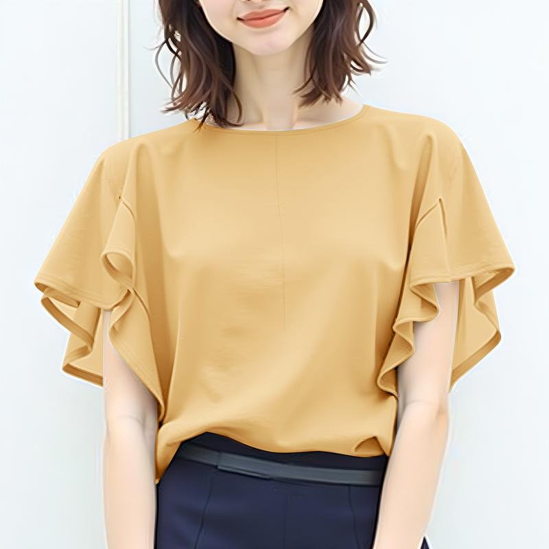 ZANZEA Женская повседневная блузка с круглым вырезом и оборками с коротким рукавом