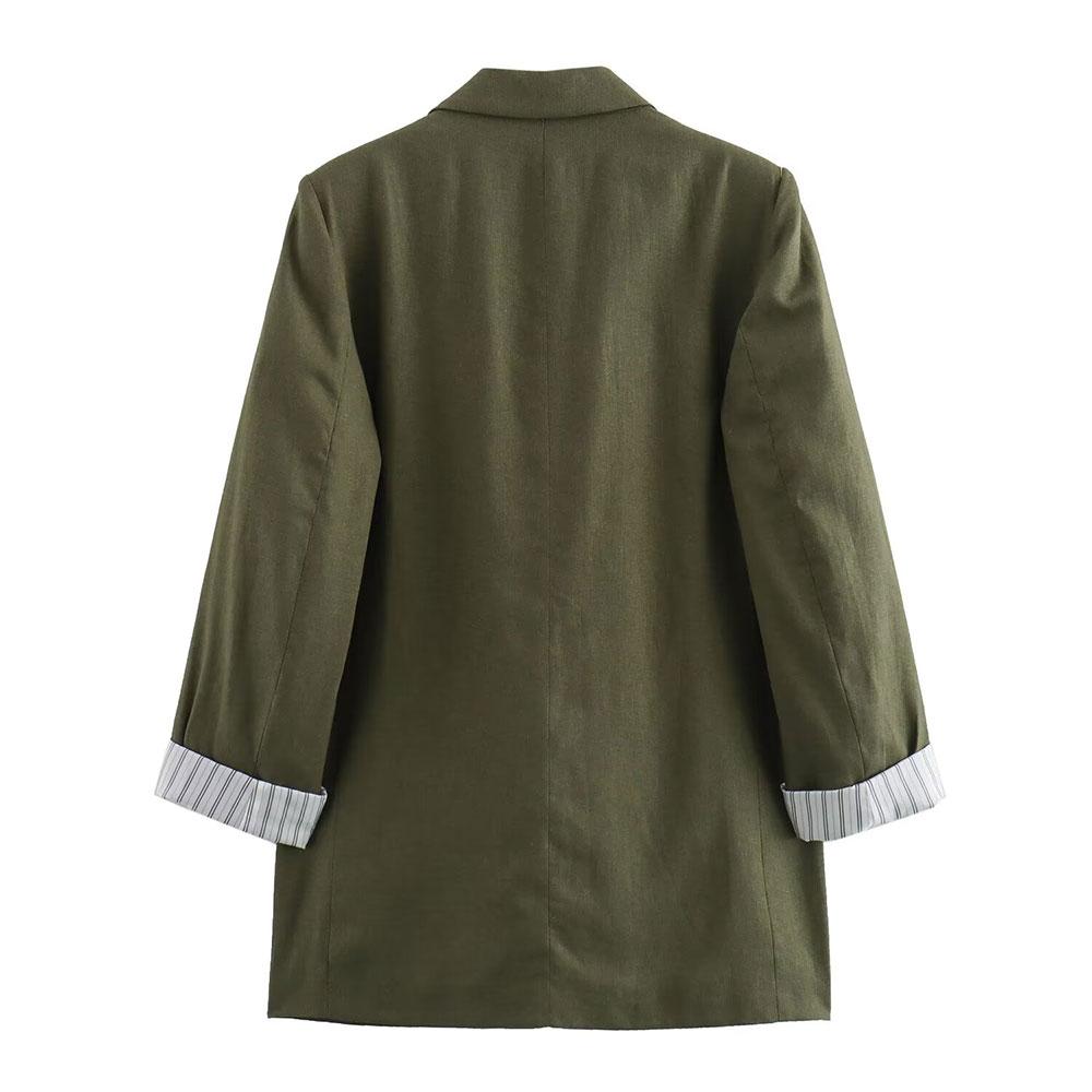 Женская мода однотонный льняной блейзер с зазубренным воротником и длинными закатанными рукавами, шикарные женские офисные деловые наряды