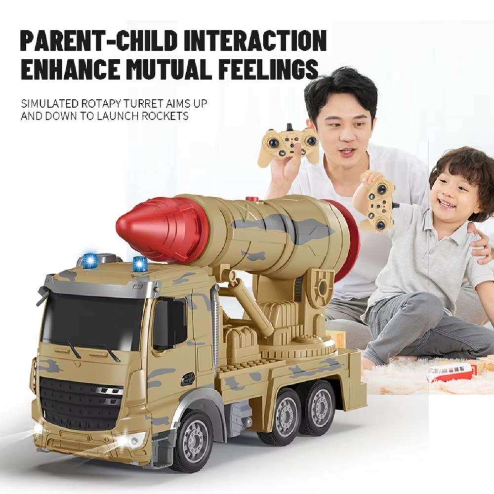 New 1/24 2.4G Rc Truck Radio Controlled Car 10 Channel Military Missile Vehicle Model Rocket Launcher with Launch Function Toys Boy Gift