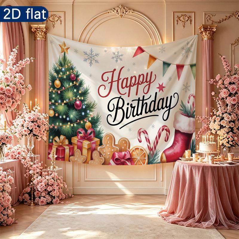 Gifts Candy Cane Gingerbread Birthday Party Decor Backdrop, Polyester Banner for Photo Props & Wall Hanging