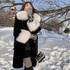 Winter Fur Coat Women Fox Fur Collar Faux Fur Female Long Overcoat Thick Warm Plus Size Belt