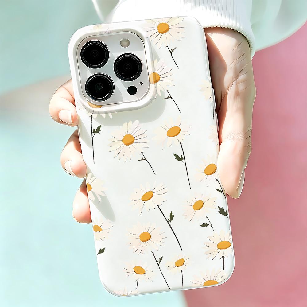 Чехол для телефона для iPhone 11 Pro Max 15 Plus 16 17 Air 14 13 12 Амортизирующий Тонкий Красивый чехол с маленькими ромашками