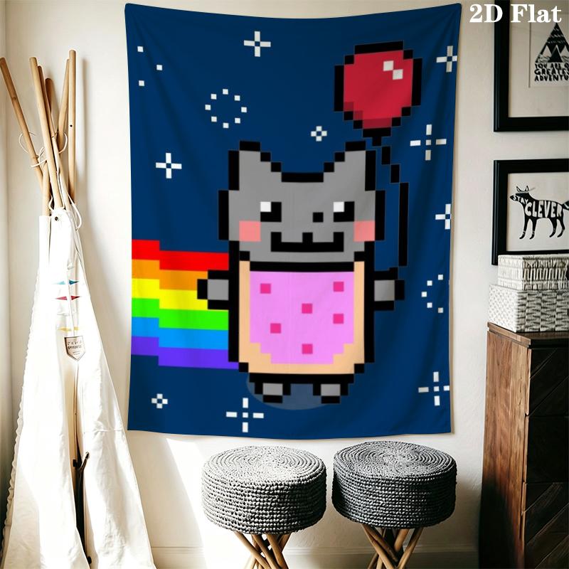 nyan cat Wall Tapestry Aesthetic Wall Hanging Printed Fabric Blanket Decorative Tapestries for Bedroom Living Room Home Decor