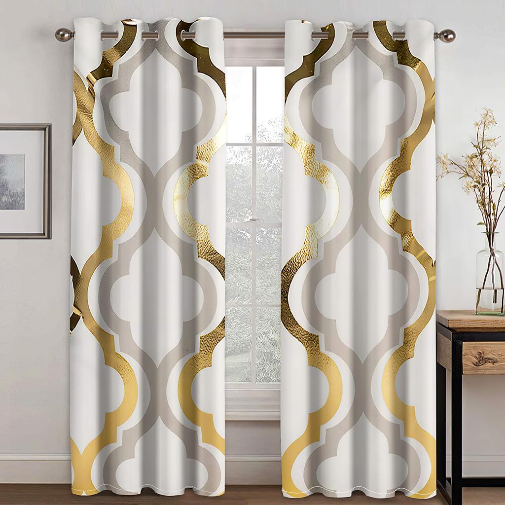 2pcs Geometric Abstract 3D Art Painting Curtain With Rod Pocket Mount Digital Printed Curtains Polyester Material Living Room