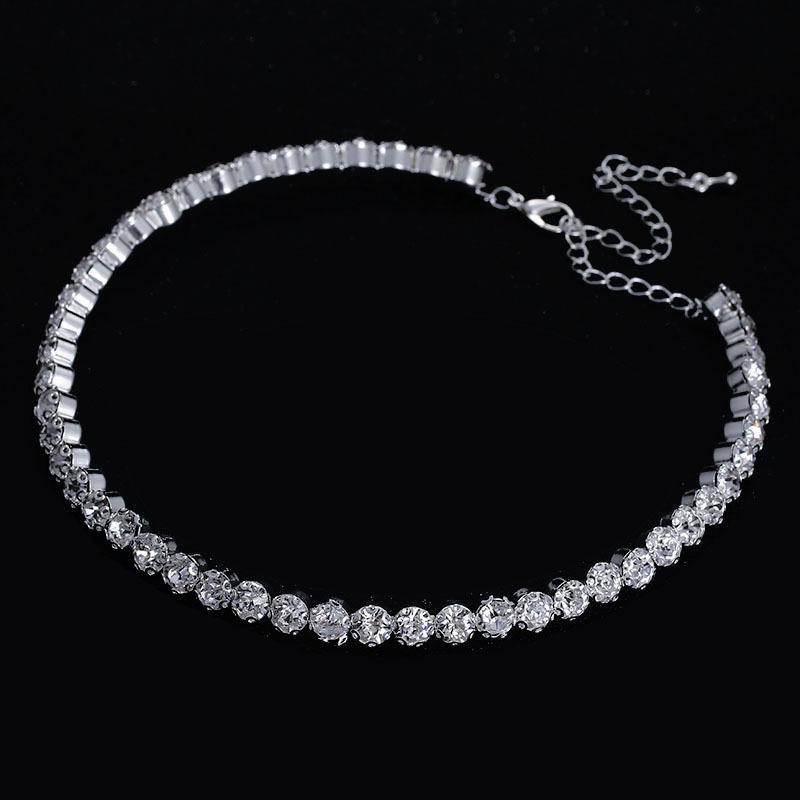 Elegant Rhinestone Collar Necklace - Single Row, Full Diamond Bridal Jewelry