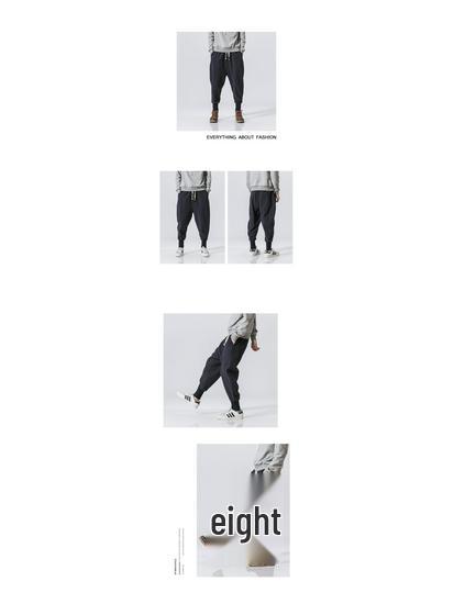 Весна 2025 Мужские хлопково-льняные брюки гаремы - Повседневные, в китайском стиле, больших размеров, джоггеры свободного кроя