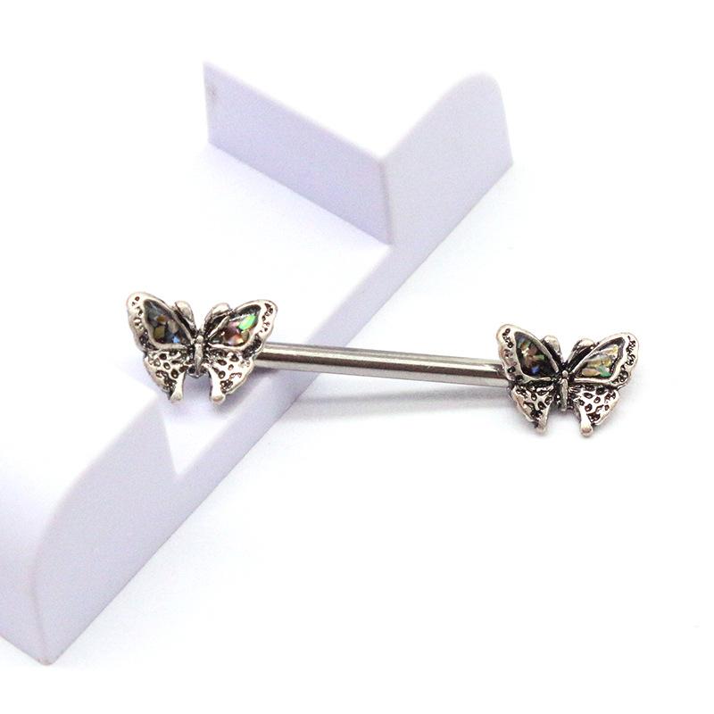 1 Pair Butterfly Nipple Barbell 14g Crystal Nipple Piercing Nipple Jewelry Heart Nipple Ring Bar Stainless Steel Body Piercing for Women
