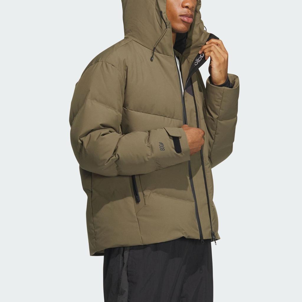 Adidas 800 Fill однотонный спортивный повседневный пуховик с капюшоном куртка унисекс оливково-зеленый IW0783