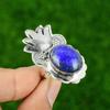 Oval Natural Lapis Lazuli 925 Silver Ethnic Statement Throat Chakra Ring Jewelry