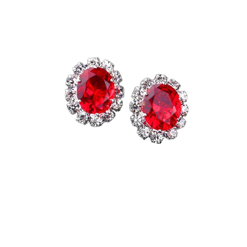 1Pair Jewelry Shiny Alloy/Plastic Charm Oval Colorful Zircon Crystal Stud Earrings Women