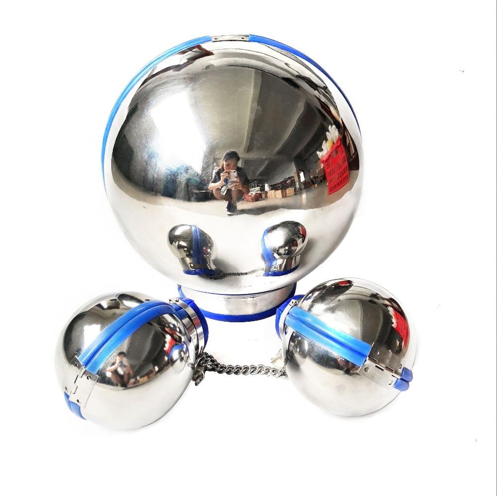 Metal Ball Helmet Handcuffs Restraint Multi Colors Full Cover Head Hood Wrist Cuffs Bondage Erotic Sex Toys for Couple