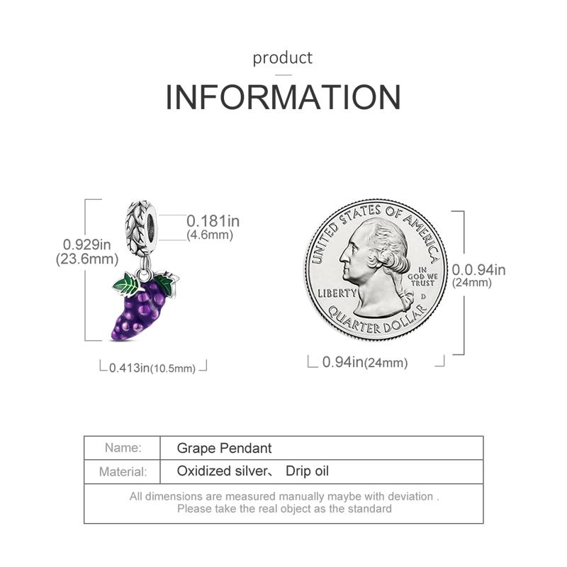 Purple Grape Fruit Pendants copper Plated Authentic Compatible With Authentic Charm Bead Charms Bracelets Bead Charms Jewellery Gifts Ideal For Women