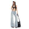 American washed light blue slightly pulled jeans women's summer new non-stick legs low waist thin flared pants