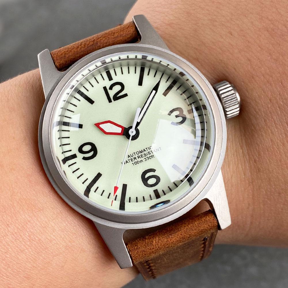 Tandorio TD-177 36 мм Военные Пескоструйные Часы с Сапфировым Зеленым Циферблатом Водонепроницаемость 100 м Автоматический Механизм Япония NH35A