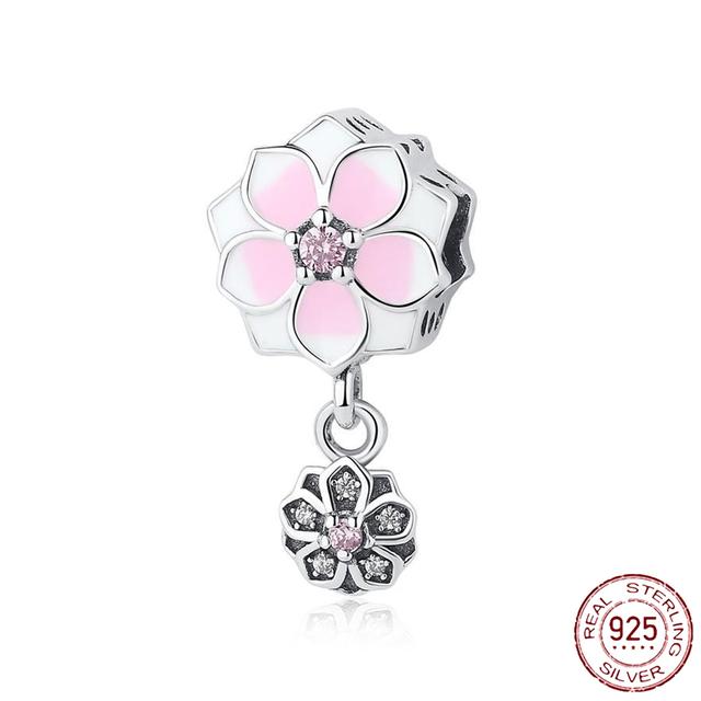 New 925 Sterling Silver Rose Girl Boy Pink Sparkle Spacer Clip Charm Bead Fit Original Fashion Bracelet DIY Jewelry for Women