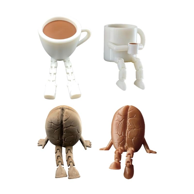 3D-печатные фигурки кофейных зерен/чашек с подвижными ножками, игрушка-фиджет, украшение для дома, офиса, рабочего стола, подарок