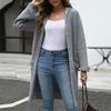 Women Knitted Cardigan Hooded Long Sleeve Single Breasted Sweater Coat with Pockets Solid Color Loose Fit Mid-length Knitwear