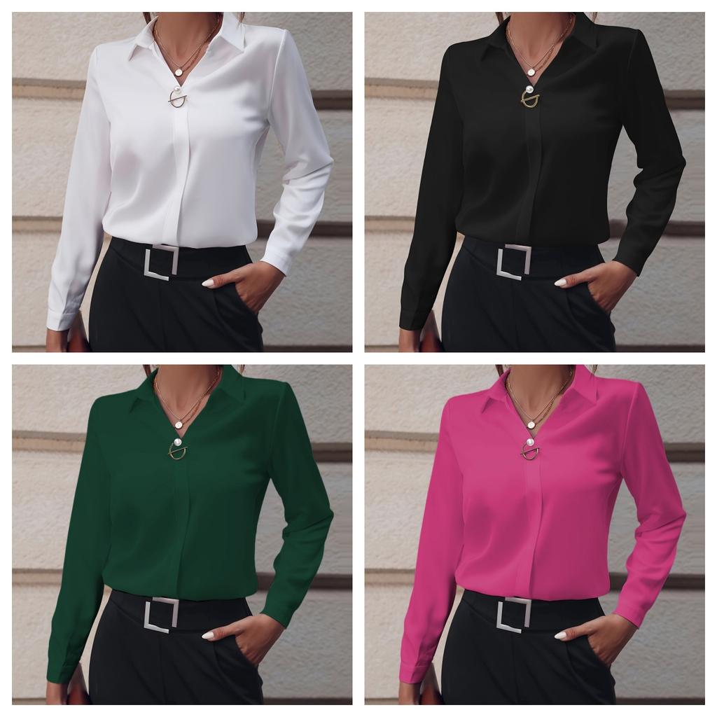 Commuter Women's Blouses Versatile Simple Solid Color Shirts Long Sleeved Medium Long Oversized Shirt