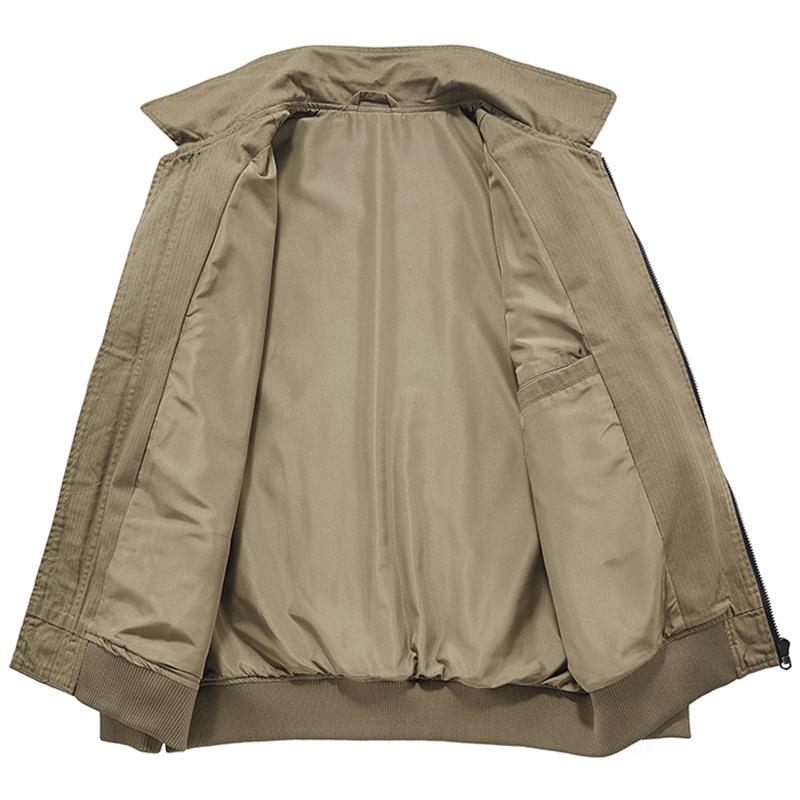 Unisex Casual Cotton Bomber Jacket - Solid Color, Lapel, Spring/Autumn, Loose Fit