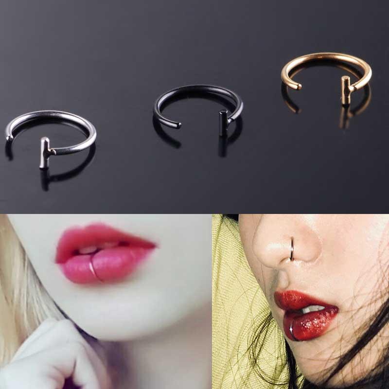 Модное кольцо для губ и носа в стиле панк, модные кольца для перегородки, кольца для поддельного пирсинга, 1 шт., нержавеющая сталь, женские и мужские украшения для тела, кольцо для губ