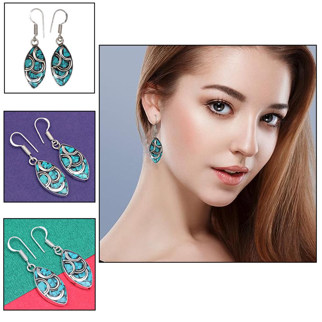 Nepali Tibetan Turquise Lapis Lazuli Gemstone Silver Jewelry Earring 1.5''
