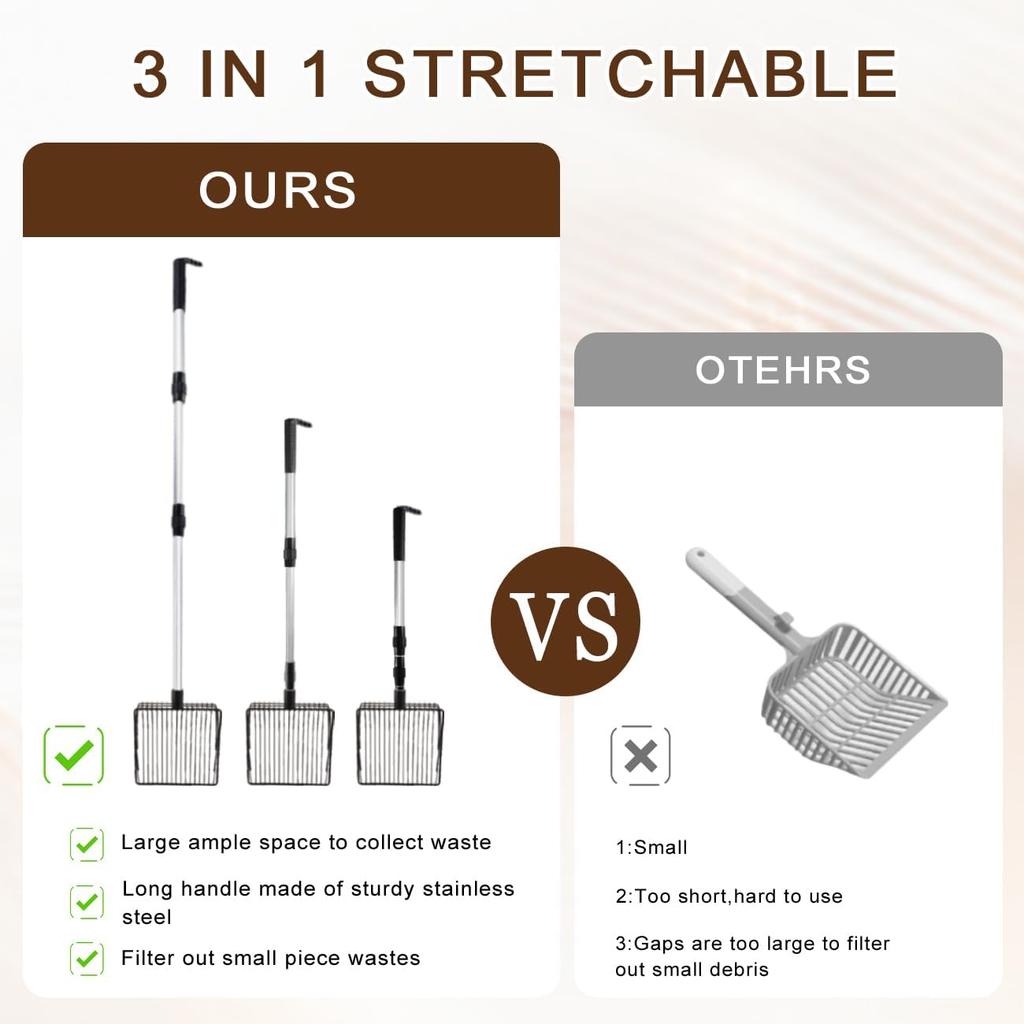 3 In 1 Stretchable Chicken Poop Scooper Chicken Coop Accessories Sifting Shovel for Chicken Coop Chicken Litter Scoop Supplies Separating Poo and