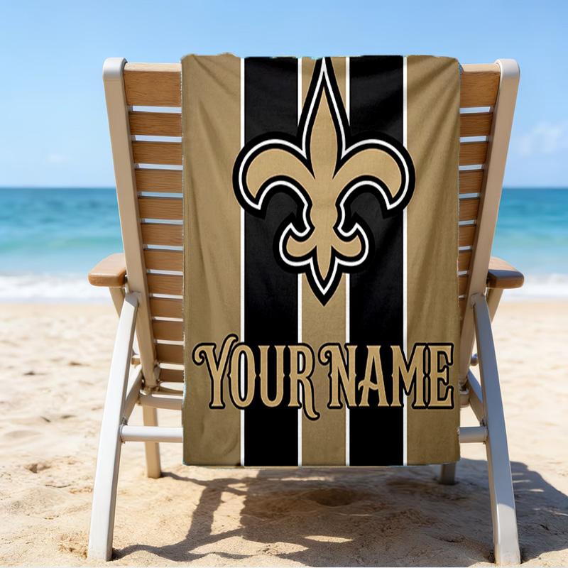 Custom Name Beach Towel Orleans Saints Logo Beach Towel, Soft Microfiber, Gift for Her/Him, Birthday, for Pool, Beach, Travel, Fan gifts