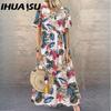 Women's Fashion Summer Spring Solid Color Print Short Sleeve O-Neck High Waist Casual Dresses