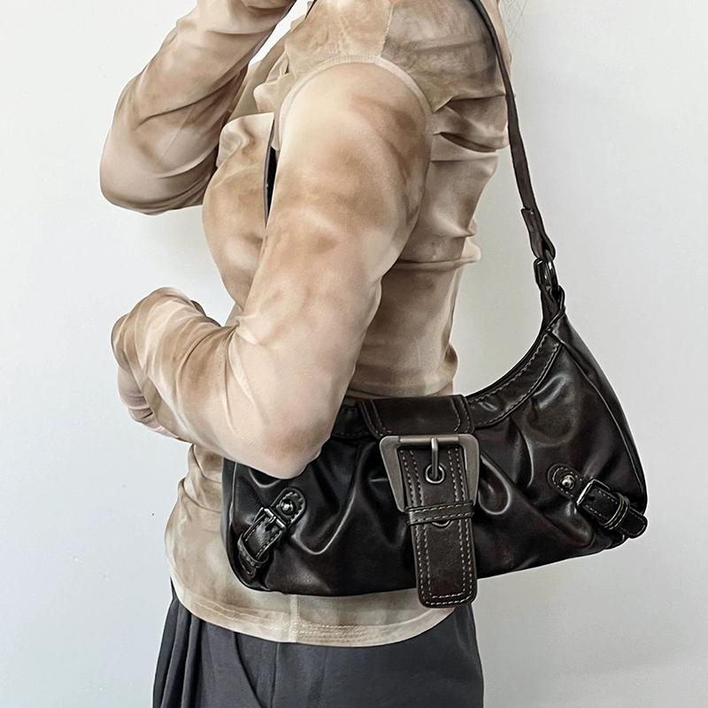 Yogodlns Ретро Плиссированная Сумка Через Плечо Мода Майяр Горячая Девушка Сумка Под Мышку Кожа Панк Мотоциклетная Сумка Женские Повседневные Сумки Хобо