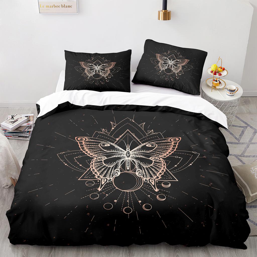 Комплект постельного белья Death Moth Queen Size Gothic Skull Boho, черно-белый декоративный мягкий комплект постельного белья с изображением скелета
