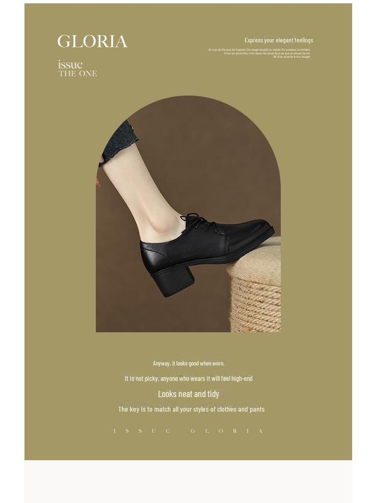 Женские повседневные туфли из мягкой кожи на шнуровке - средний каблук, круглый носок, доступны большие размеры