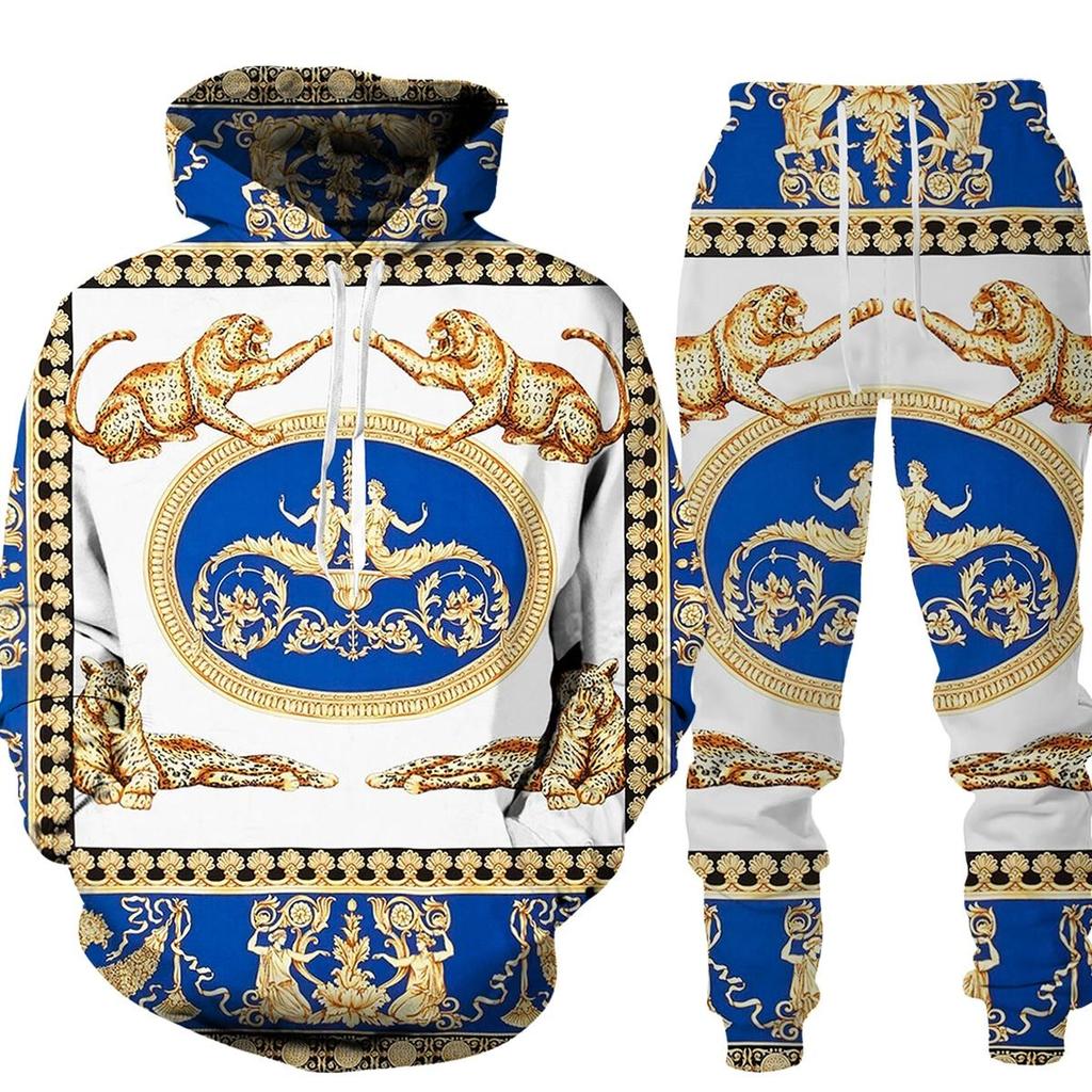 Animal 3D Print Men Hoodie Set Lion Brand Tracksuits Men Fashion Cool Hoodie Pants 2 Pcs Suit Personality Women Sweatershirt