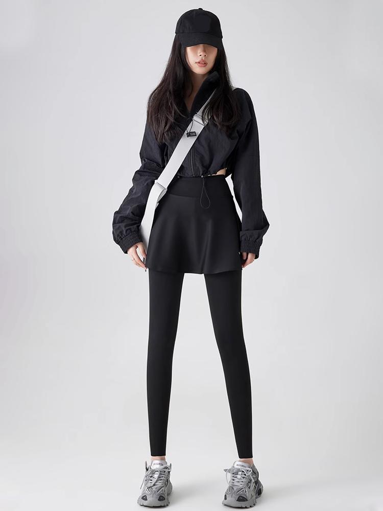 Флисовые леггинсы, осенне-зимняя юбка-трапеция, теплые искусственные двухсекционные брюки с изображением акулы, женские спортивные бесшовные леггинсы с высокой талией для йоги