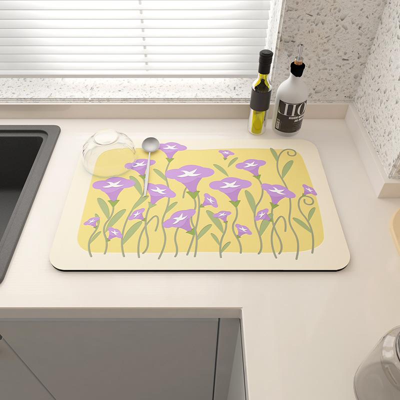 Подставка для столовых приборов с цветочным принтом, супер впитывающий кухонный коврик для сушки, быстросохнущий коврик, дренажные подушечки для ванной комнаты, кухонные аксессуары