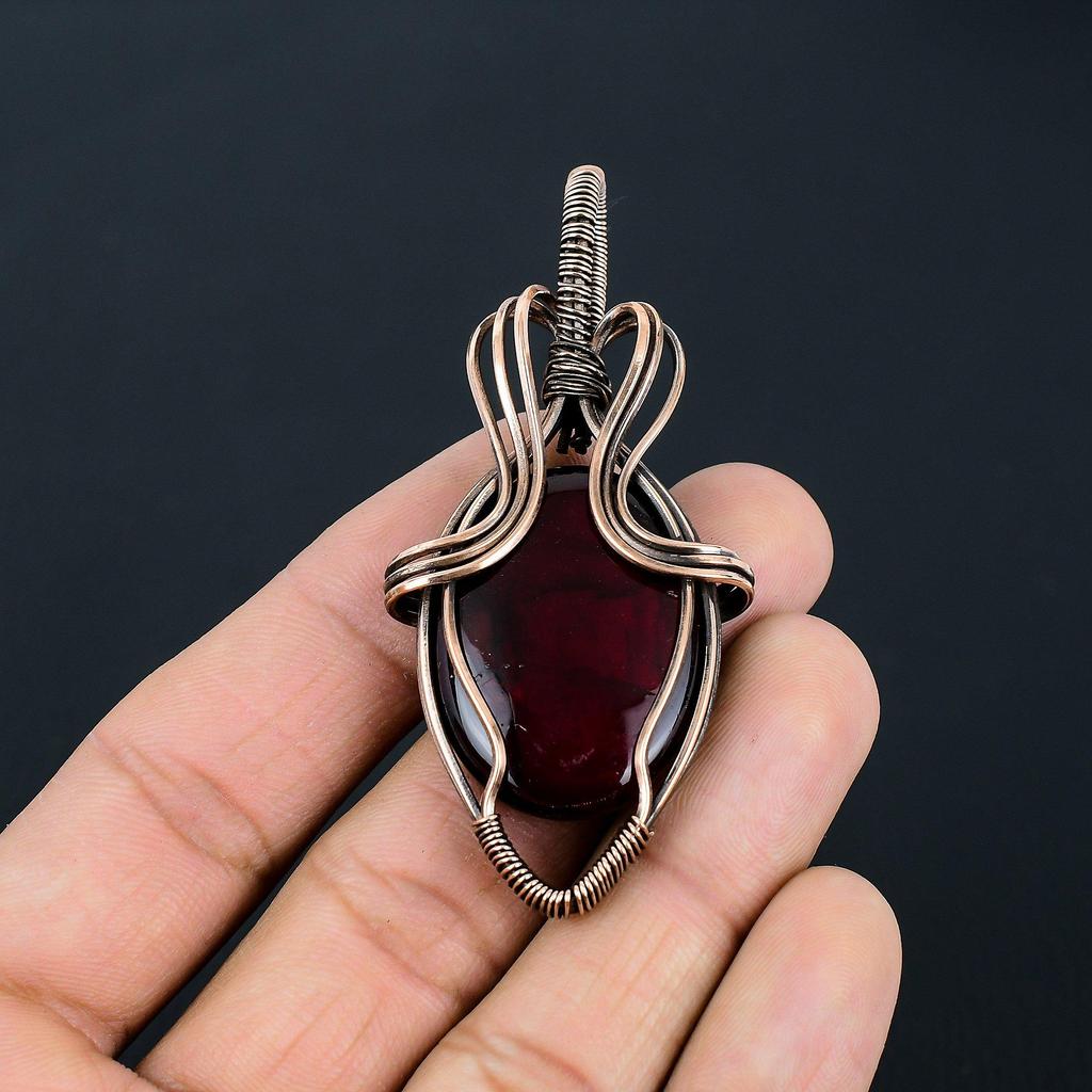 Red Flash Labradorite Gemstone Handmade Pure Copper Wire Wrap Jewelry Pendant For Women