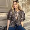 Винтажные элегантные женские рубашки с пышными рукавами, сексуальная блузка с леопардовым принтом, женские топы, 2024, популярная рубашка на шнуровке для девочек, женская одежда 24035