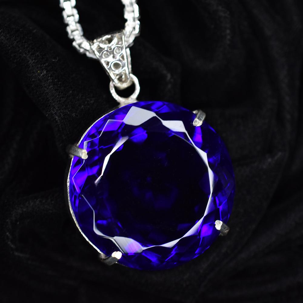 A Grade 113.55 Ct CERTIFIED Blue Topaz 925 Sterling Silver Unique Round Pendant MY-PD-136-NS