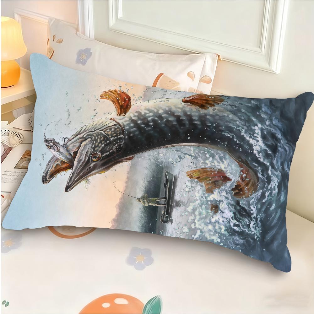 Sea Bass And Fishing Scene Cushion Cover Rectangle Pillow Case Printing Bedside Sofa Room Home Decoration Pillowcase