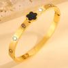 ZAKOL Stainless Steel Roman Numeral Shell Five Leaf Flower Bangle for Women Classic Clover Plum Blossom Gold Color Party Zircon