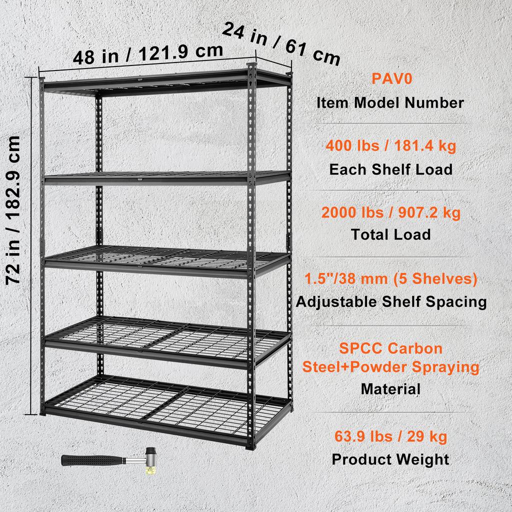 SucceBuy 5-Tier Adjustable 2000 lbs Storage Shelving Unit Heavy Garage Shelves Organizer Wire Rack for Kitchen Pantry Basement