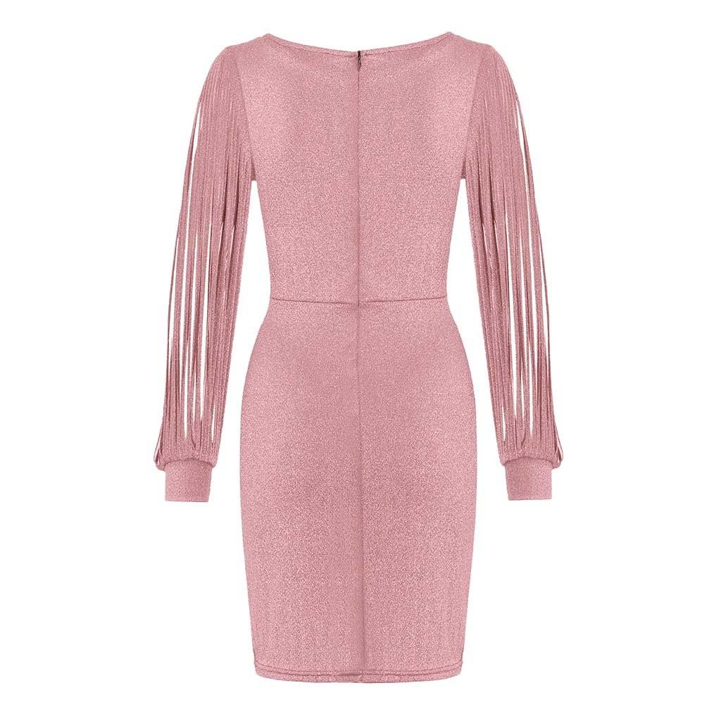 Женское сексуальное однотонное блестящее клубное мини-платье с блестками и длинными рукавами