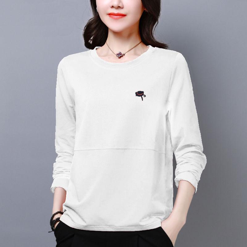 Autumn Korean Style Plus Size Women's Long-Sleeve Loose Fit T-Shirt with Belly-Covering Slim Design