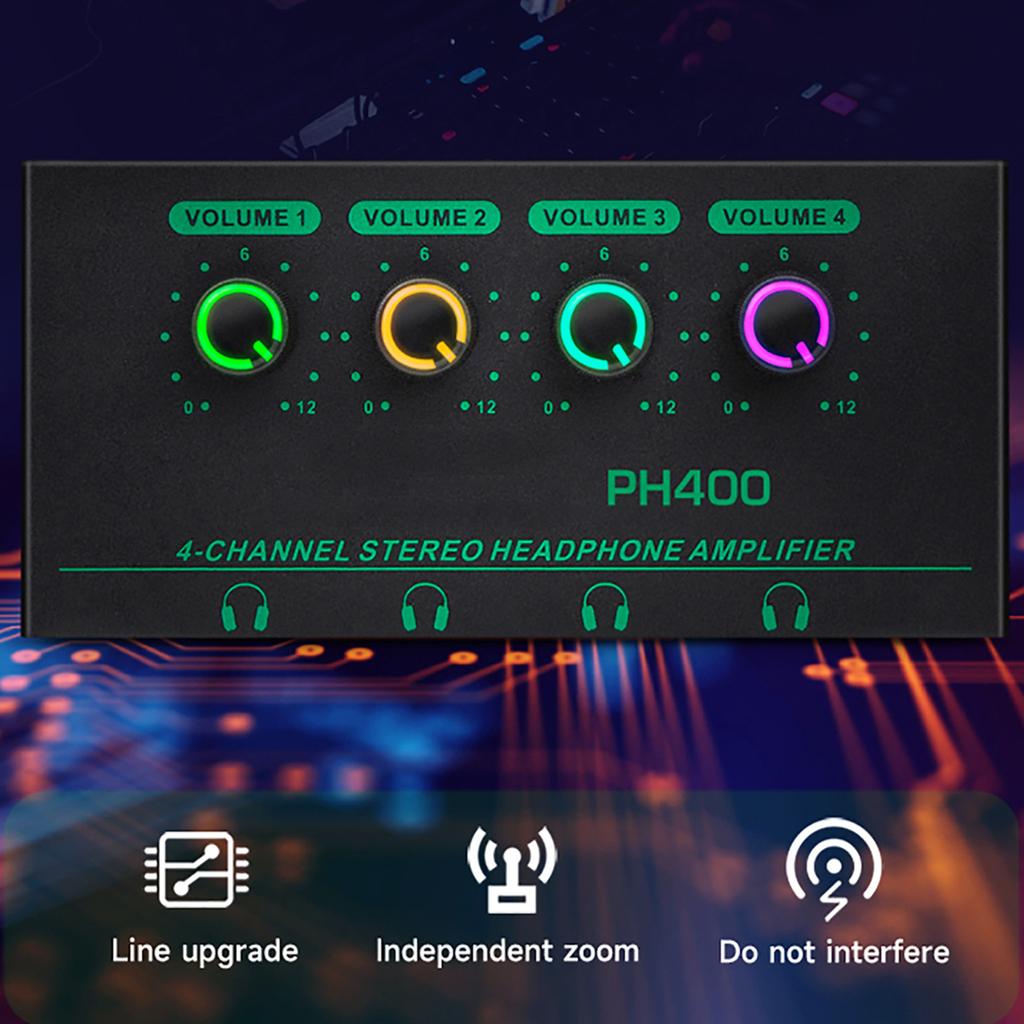 Усилитель для наушников, 4 канала, металлический стерео аудио усилитель, разветвитель для наушников, независимый регулятор громкости, светодиодный индикатор